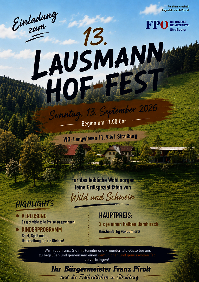 Lausmann Hof Fest Einladung mit Wild- und Schweinespezialitäten am 13. September 2026 in Straßburg
